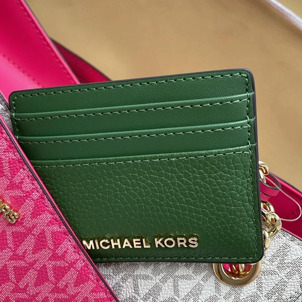 MICHAEL KORS Large Pebbled Leather Card Holder Case Fern Green NWT